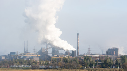 metallurgical plant in a small town. Industrial area.