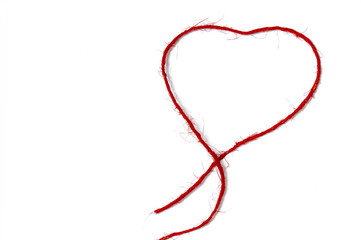 heart of red thread on white background, mock-up, space for text