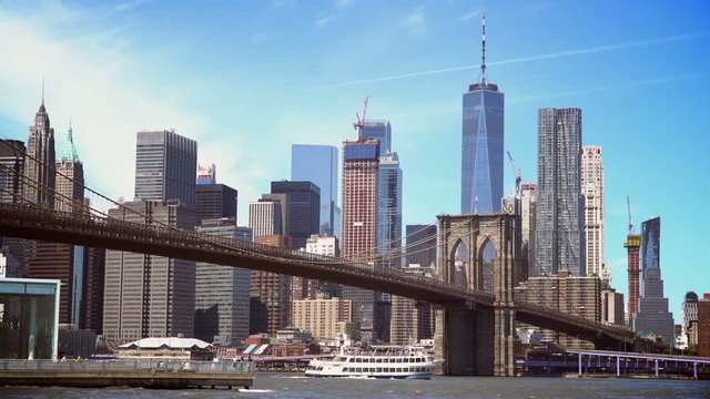 Brooklyn Bridge and Manhattan on a sunny day, shot from DUMBO area