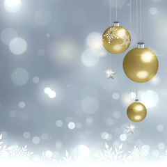 Christmas background with balls and snowflakes