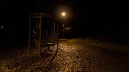 walk in the night park in autumn in the rain