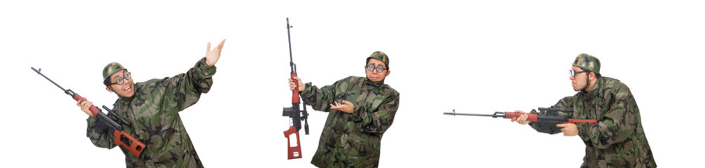 Fototapeta premium Military man with a gun isolated on white