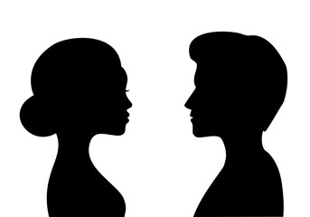 Male and female silhouettes opposite each other