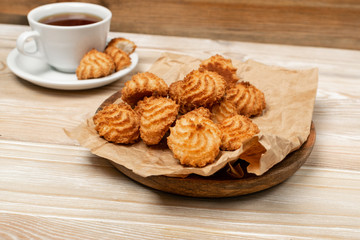 Natural baked coconut cookies or cocoanut macaroons with coco chips