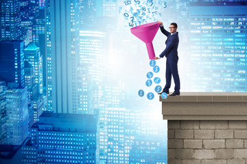 Data monetization concept with funnel and businessman