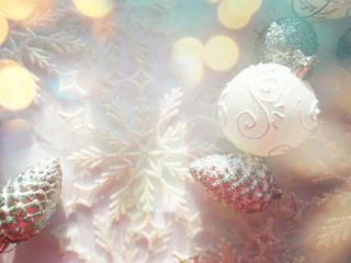 Obraz na płótnie Canvas Christmas toys New Year. garland.bokeh background. lights. celebration. ball on the Christmas tree. glitter snowflakes 
