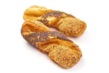 Challah bread with with poppy seeds, isolated on white background