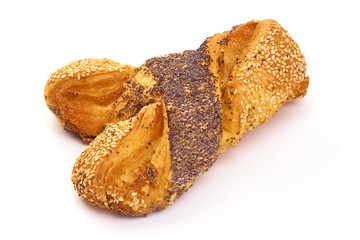Challah bread with with poppy seeds, isolated on white background
