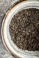 Dried black tea leaves.