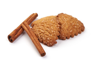 Homemade shortbread cookies with cinnamon, isolated on white background