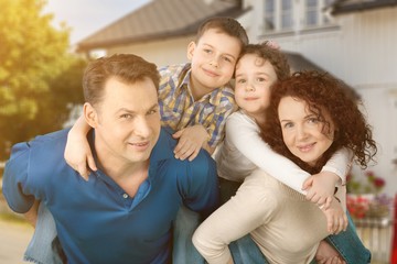 Happy smiling family with kids isolated on white background