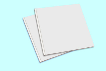 Blank square cover book template on colour background