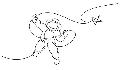 Astronaut logo one continuous line drawing Vector