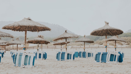 beach umbrellas after the close of the summer season