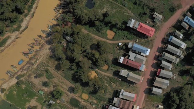 Floating Village in Cambodia Kampong Phluk Pean Bang, Tonle Sap Lake drone flight 4k