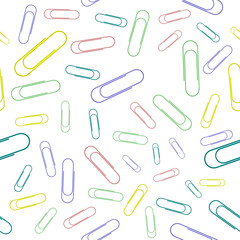 Colorful Paper Clip Seamless Pattern Isolated on White Background. Office Supplies Texture.