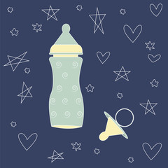 Baby products, contour icons for newborns.Colorful vector illustration can use for promotion, advertisement, with text; for kids themes, market and label design.