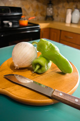 Fresh green peppers and onions
