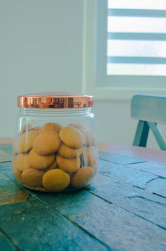 Round cookies in a jar