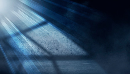 Empty scene background. Incident light from a window on an empty brick wall. Dark abstract background