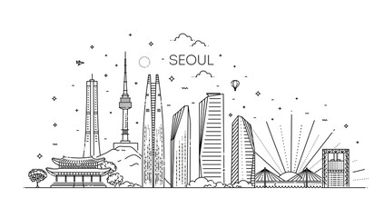 Seoul architecture  skyline illustration