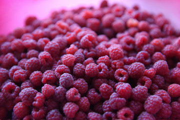 Raspberry berries in a bucket. Top view.