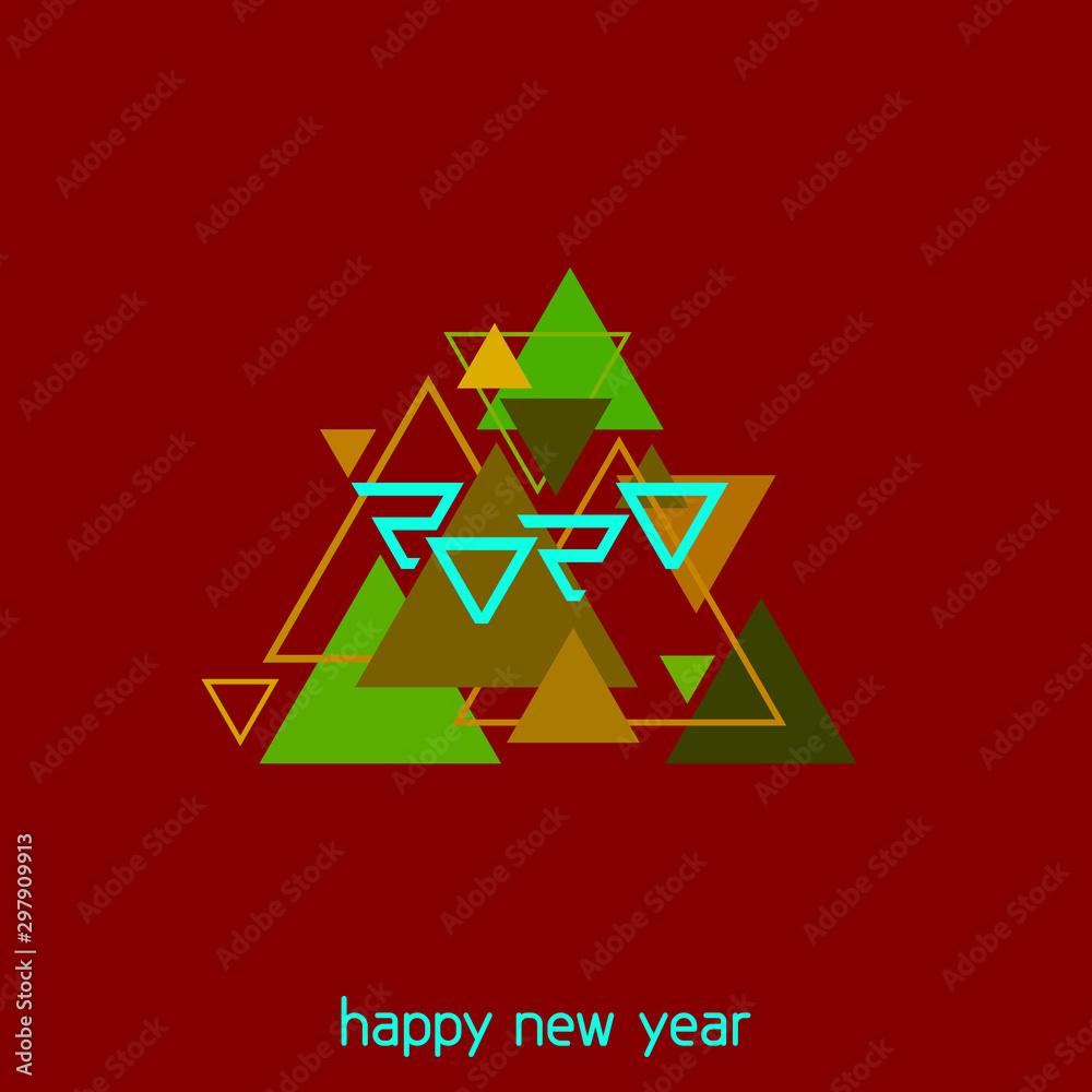 Poster Simple geometric pattern of triangular Christmas tree with a stylized 2020 inscription