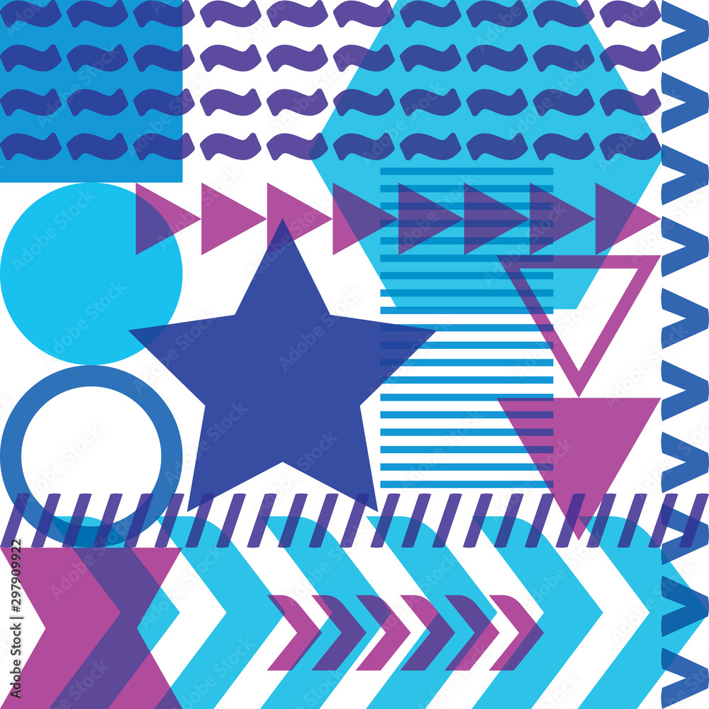 Poster Pattern in the form of an overlay of simple geometric shapes. Vector graphics