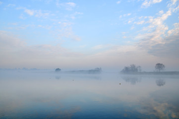 Obraz na płótnie Canvas Fog on the rowing channel. Rostov-on-Don. Russia