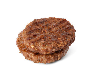 Grilled meat cutlets for burger isolated on white