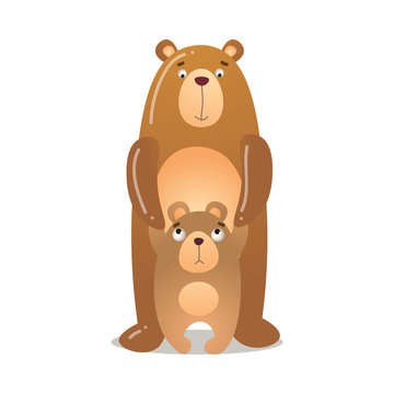 The cute bear is standing with a baby. Vector illustration isolated on white background