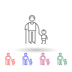 Grandfather, grandson multi color icon. Simple thin line, outline vector of family life icons for ui and ux, website or mobile application