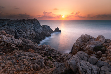 Punta Nati lighthouse area at west coast from Menorca Island, Spain.