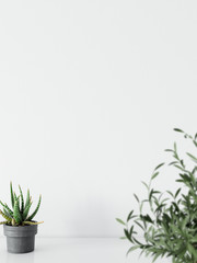 Wall mock up in living room. Scandinavian interior. 3d rendering, 3d illustration