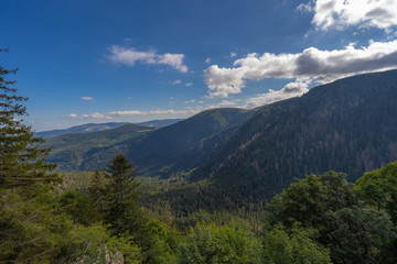 Fototapeta na wymiar Schlucht Pass, France - 09 13 2019: Beautiful panoramic view of the Frankenthal-Missheimle Nature Reserve