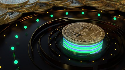 Bitcoin cryptocurrency symbol on the digital background. Finance and busines