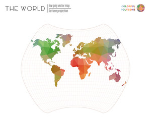 Vector map of the world. Larrivee projection of the world. Colorful colored polygons. Amazing vector illustration.