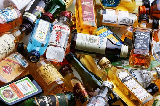 Set Of Bottles Of Assorted Alcoholic Beverages