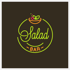 Naklejki  Logo baru sałatkowego. Okrągłe logo liniowe miski sałatkowej