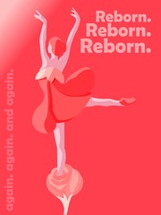 Motivational quote and concept about work, failure and success in a poster. Banner illustration of a ballerina inside a flower reborn and rise concept. Text and image flat graphic design.