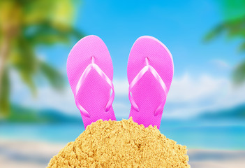 Flip-flops in the sand against the beach