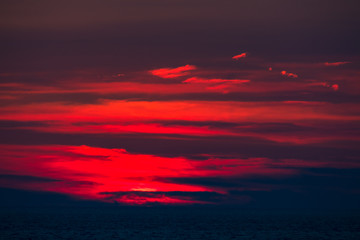 breathtaking red sunset sunrise on the Adriatic Sea in Montenegro.