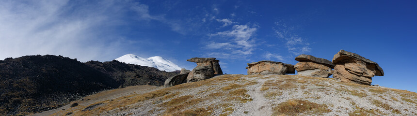 Panoramic view of Mount Elbrus. North Caucasus.