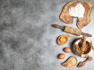 Wooden kitchen utensils kitchen table Ingredients dough