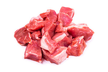 Fresh raw pork pieces isolated.