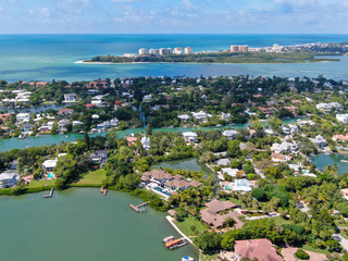 Fototapeta na wymiar Aerial view of Siesta Key, barrier island in the Gulf of Mexico, coast of Sarasota, Florida. USA.