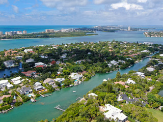 Fototapeta na wymiar Aerial view of Siesta Key, barrier island in the Gulf of Mexico, coast of Sarasota, Florida. USA.