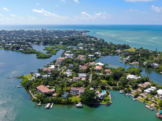 Aerial view of Siesta Key, barrier island in the Gulf of Mexico, coast of Sarasota, Florida. USA.