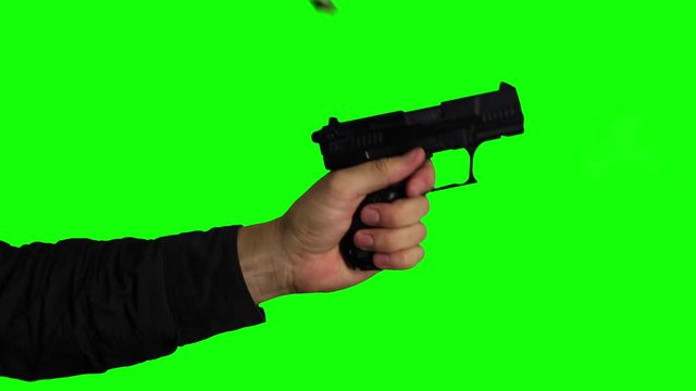 Hand Firing Gun on Chroma Key Green Screen Background 1