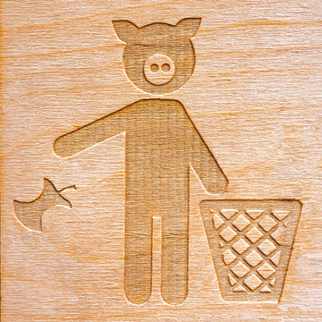 Leave no trash behind you. Take it away. Organic garbage. Apple cob thrown not into the bin. Sorting garbage concept. Icon for public places. Organic waste concept. DO NOT LITTER icon. Do not waste.